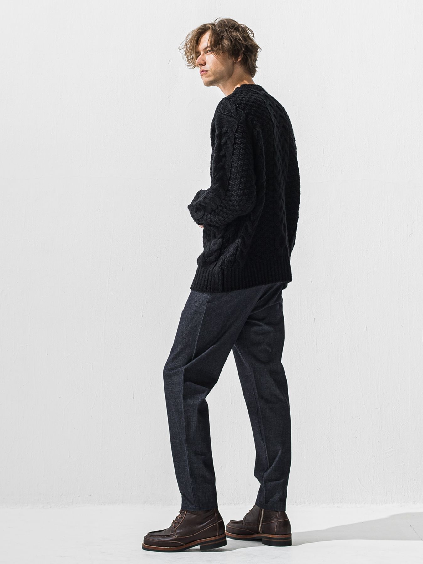 【予約品 9月6日(日) 締切】CABLE LAW SWEATER / ケーブル編みローゲージセーター / ブラック