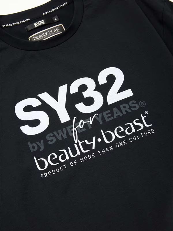 Wネームコラボ beauty:beast × SY32  BASIC S/S TEE / ブラック×ホワイト 【SY32 by SWEET YEARS】