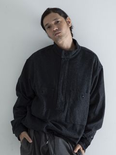 【予約品 】STANDPULL / ジッププルオーバーシャツ / チャコール× ブラック
