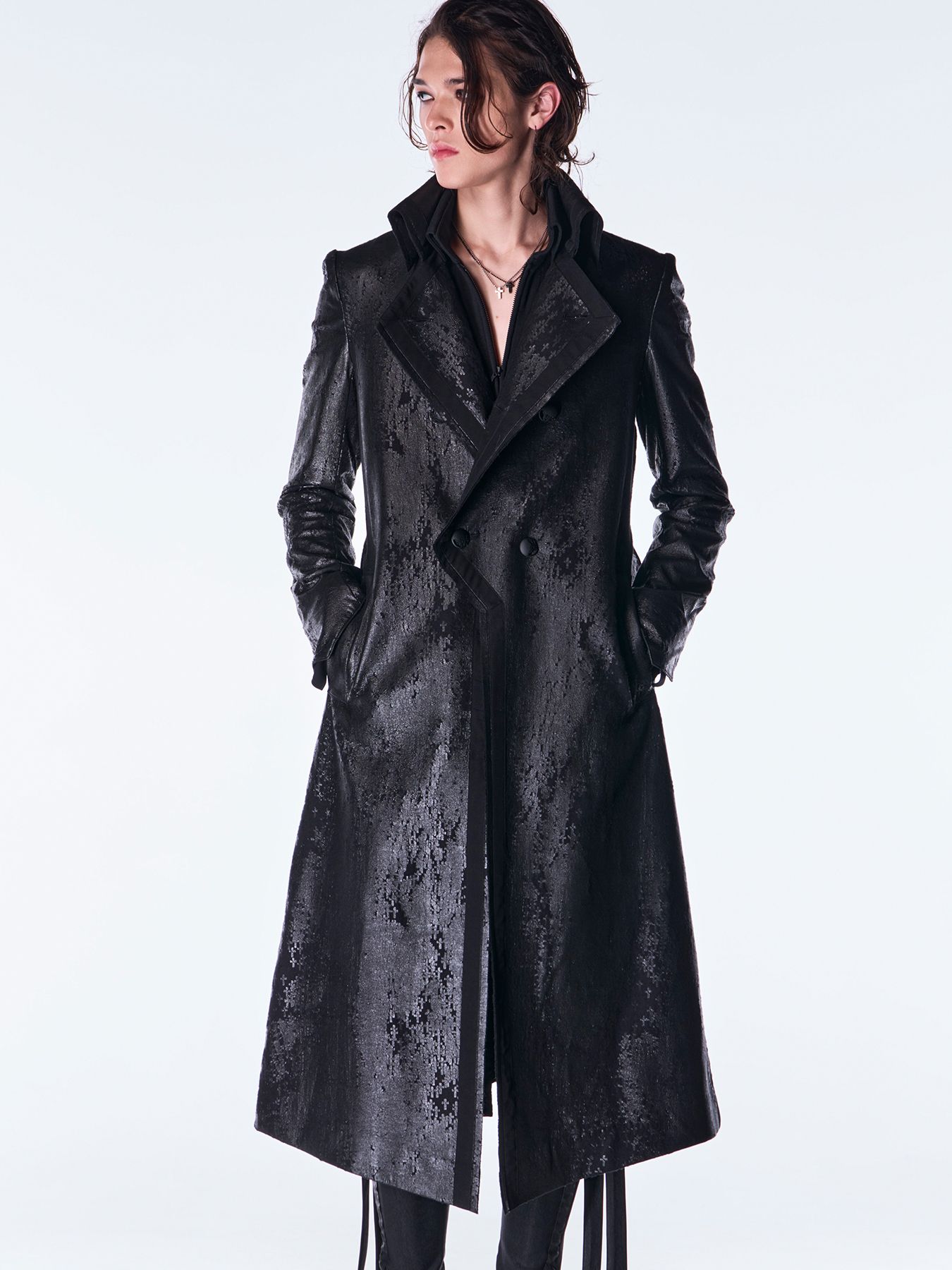 【予約品 6月29日(月) 締切】Cross Dot Fleece Long Napoleon Coat / ロング ナポレオンコート / ブラック