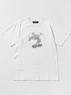 《ミッキーマウス コラボ》ラインストーンシルエット半袖Tシャツ  / ホワイト 【Disney × 1PIU1UGUALE3 RELAX】