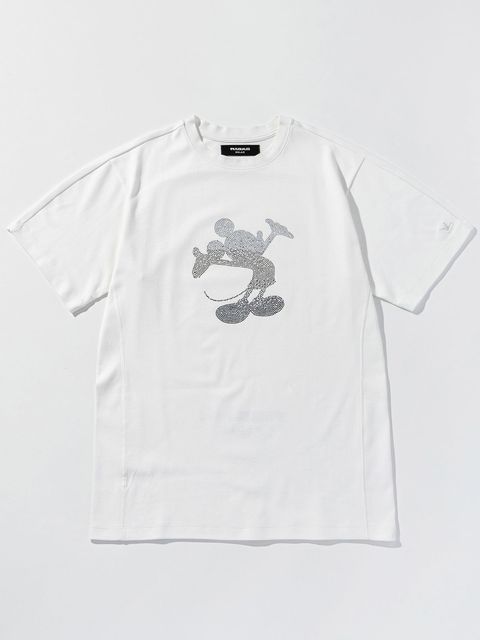 《ミッキーマウス コラボ》ラインストーンシルエット半袖Tシャツ  / ホワイト 【Disney × 1PIU1UGUALE3 RELAX】