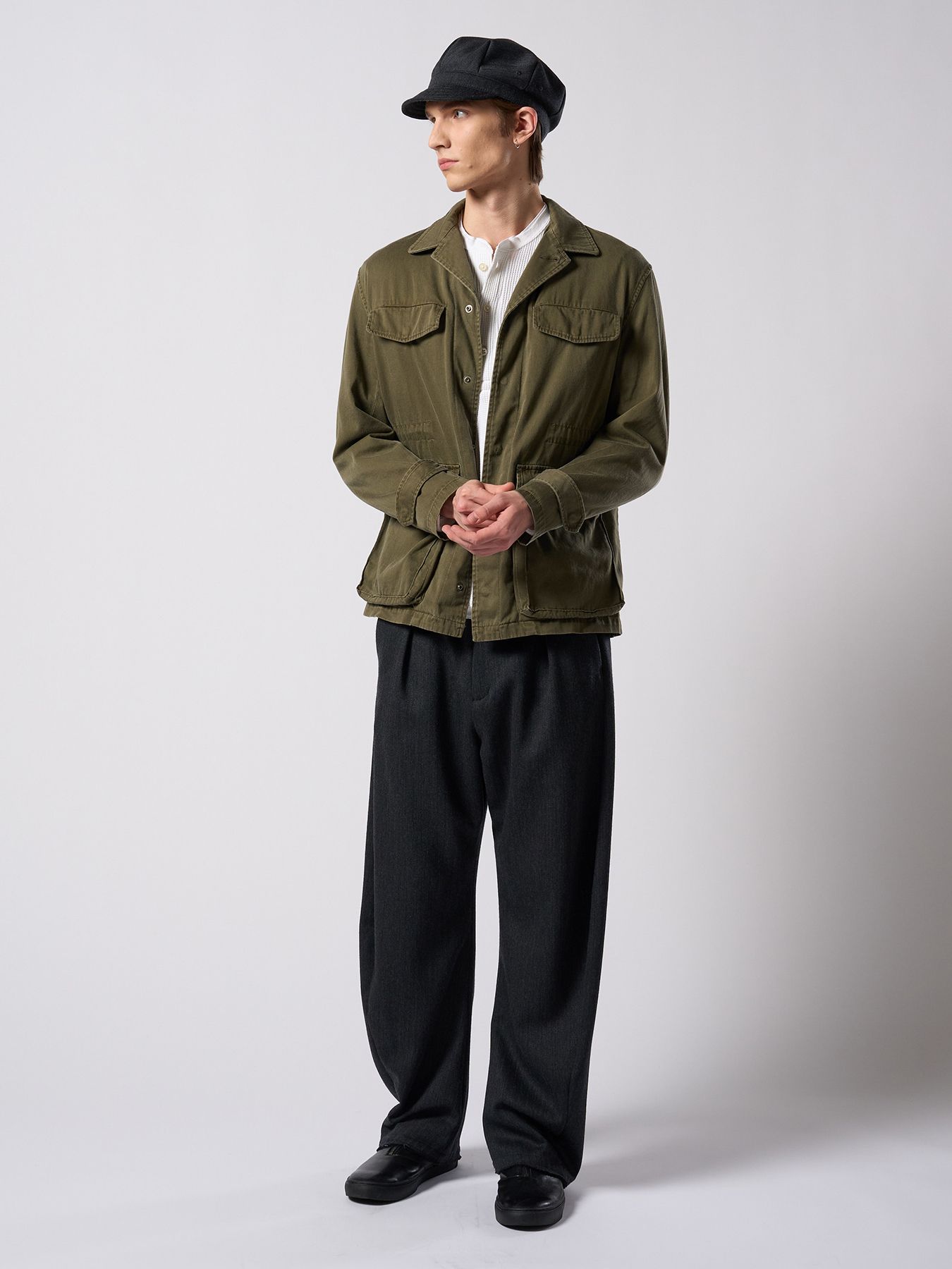 【予約品 4月19日(日) 18時締切】venetian stripe engineer cap / ヴェネツィアン ストライプ エンジニアキャップ / チャコール