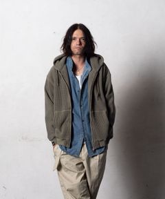 【予約品10月20日(日）締め】 WARBBLE / ヘビーオンスワッフル生地 パーカー / オリーブドラブ