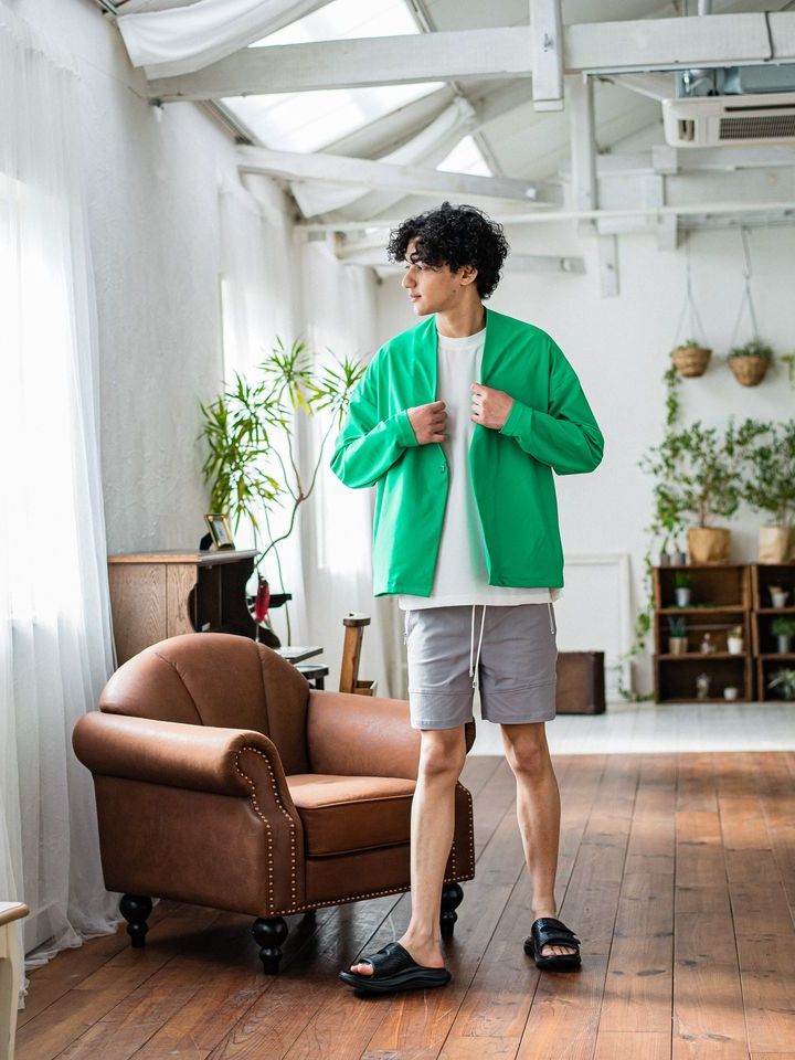 《予約品3月3日18：00締め》 RUSH  OVER  NO COLLAR JK / カーディガンジャケット / グリーン