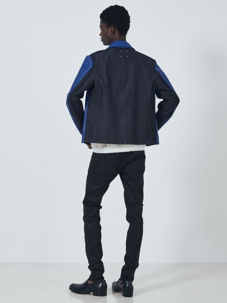 【ラムレザー×デニム】セミダブル ライダース ジャケット ブルー×インディコ 【5351 POUR LES HOMMES】