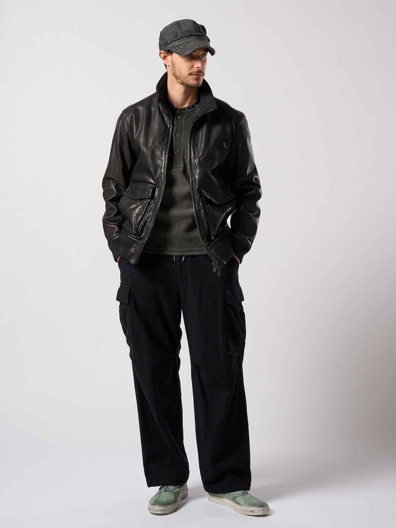 【予約品 4月19日(日) 18時締切】waffle henley L/S / ワッフル ヘンリーネック ロングスリーブ / ブラック