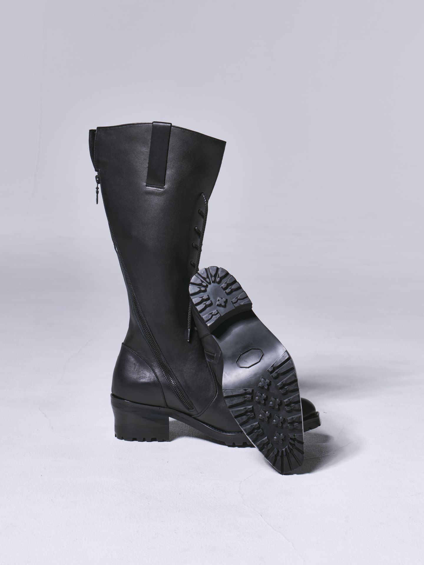 LaceUpLongBoots / レザーバックジップ ロングブーツ / ブラック