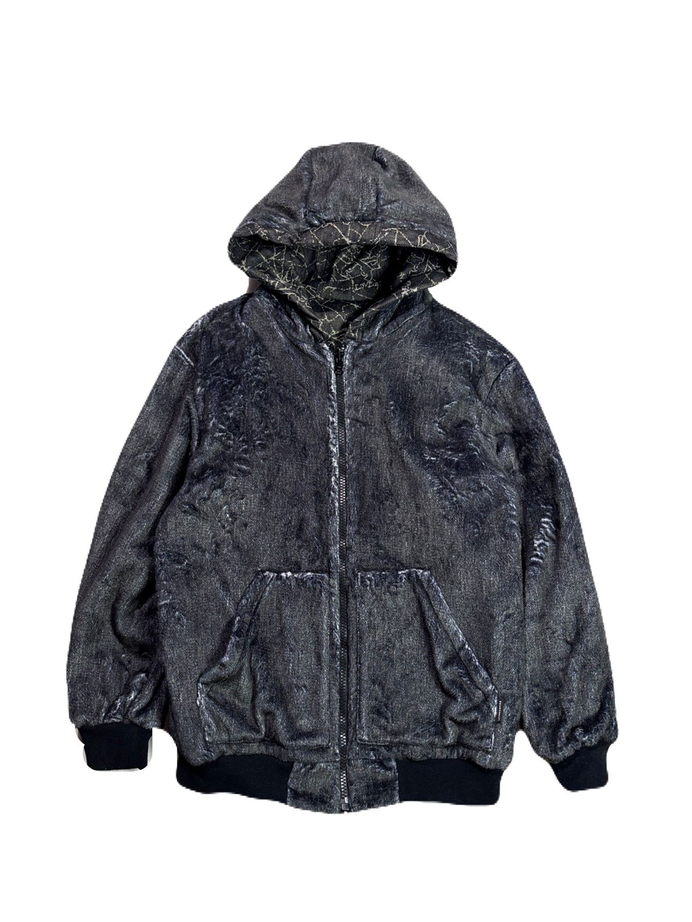 【予約品 3月9日(月) 18:00 締切】SPIDER JAQ HOODIE / リバーシブル スパイダー ジャガード ジップフーディ / ブラック