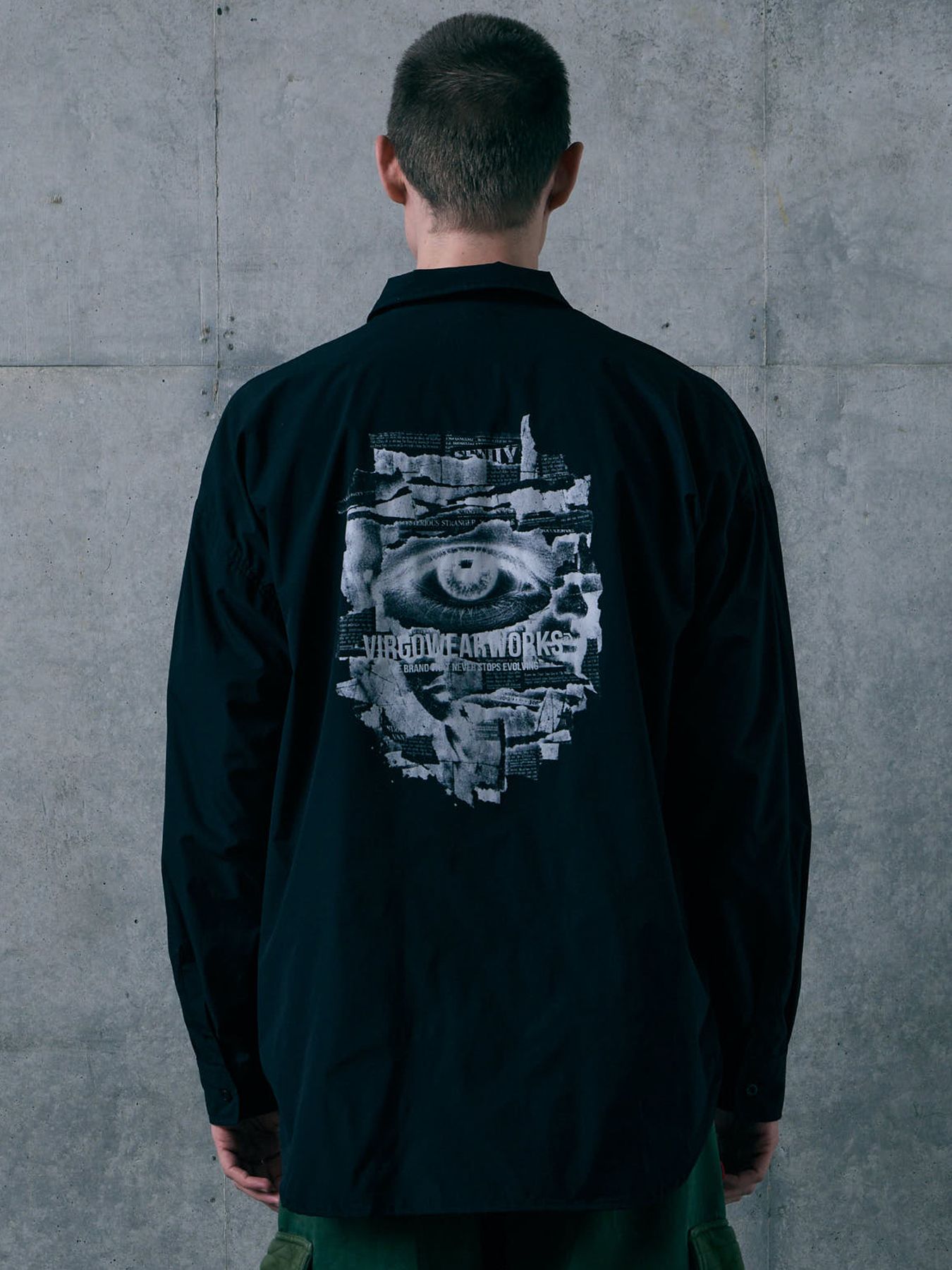 COLLISION SHIRT / プリント ワイドシルエットシャツ / BLACK