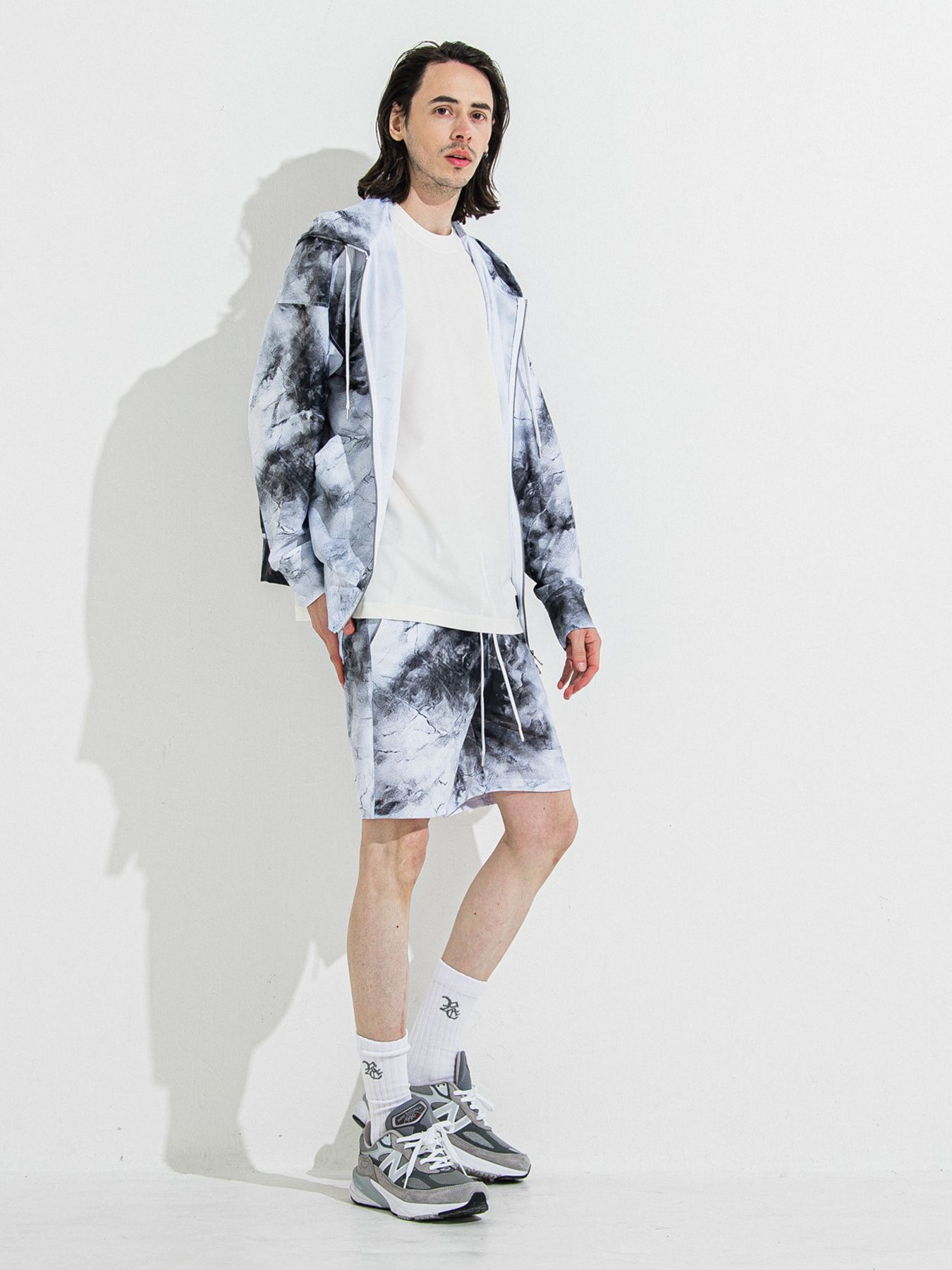 【予約品】RASH OVER ZIPUP HOODIE / ラッシュガード オーバーサイズジップアップパーカー / マーブルホワイト