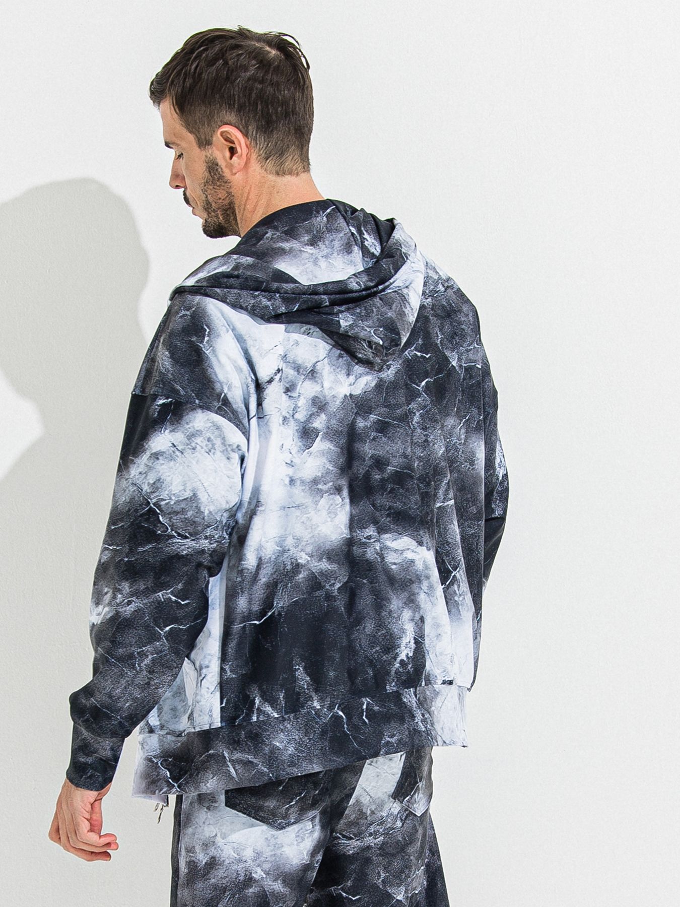 【予約品 】RASH OVER ZIPUP HOODIE / ラッシュガード オーバーサイズジップアップパーカー / マーブルブラック