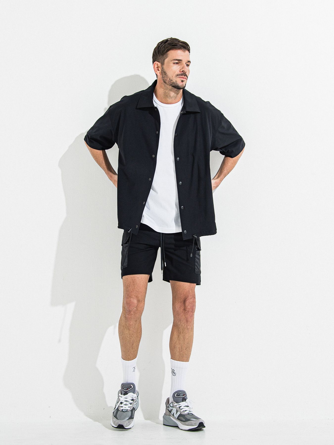 【予約品】NYLON HALF COACH JACKET / ナイロンハーフコーチジャケット / ブラック