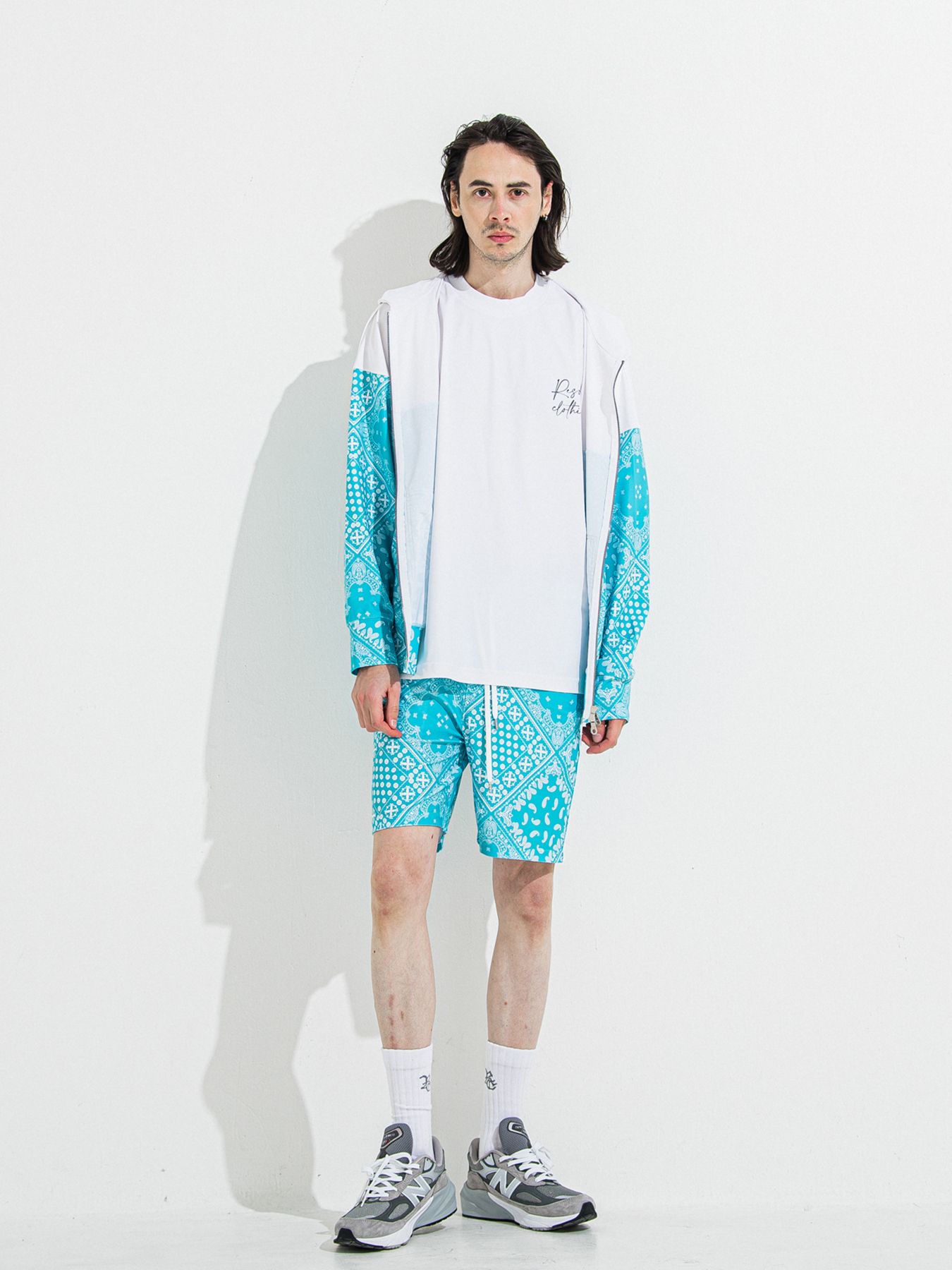 【予約品 】RASH OVER ZIPUP HOODIE / ラッシュガード オーバーサイズジップアップパーカー / バンダナブルーグリーン