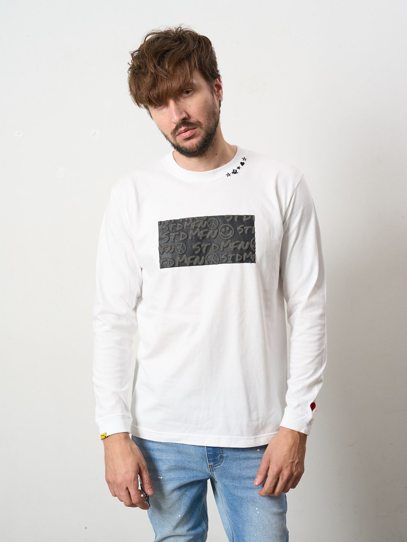 【予約品 5月8日(木) AM10時 締切】 5.6ozコットン天竺 ボックスロゴ発泡プリントLS Tシャツ / ホワイト