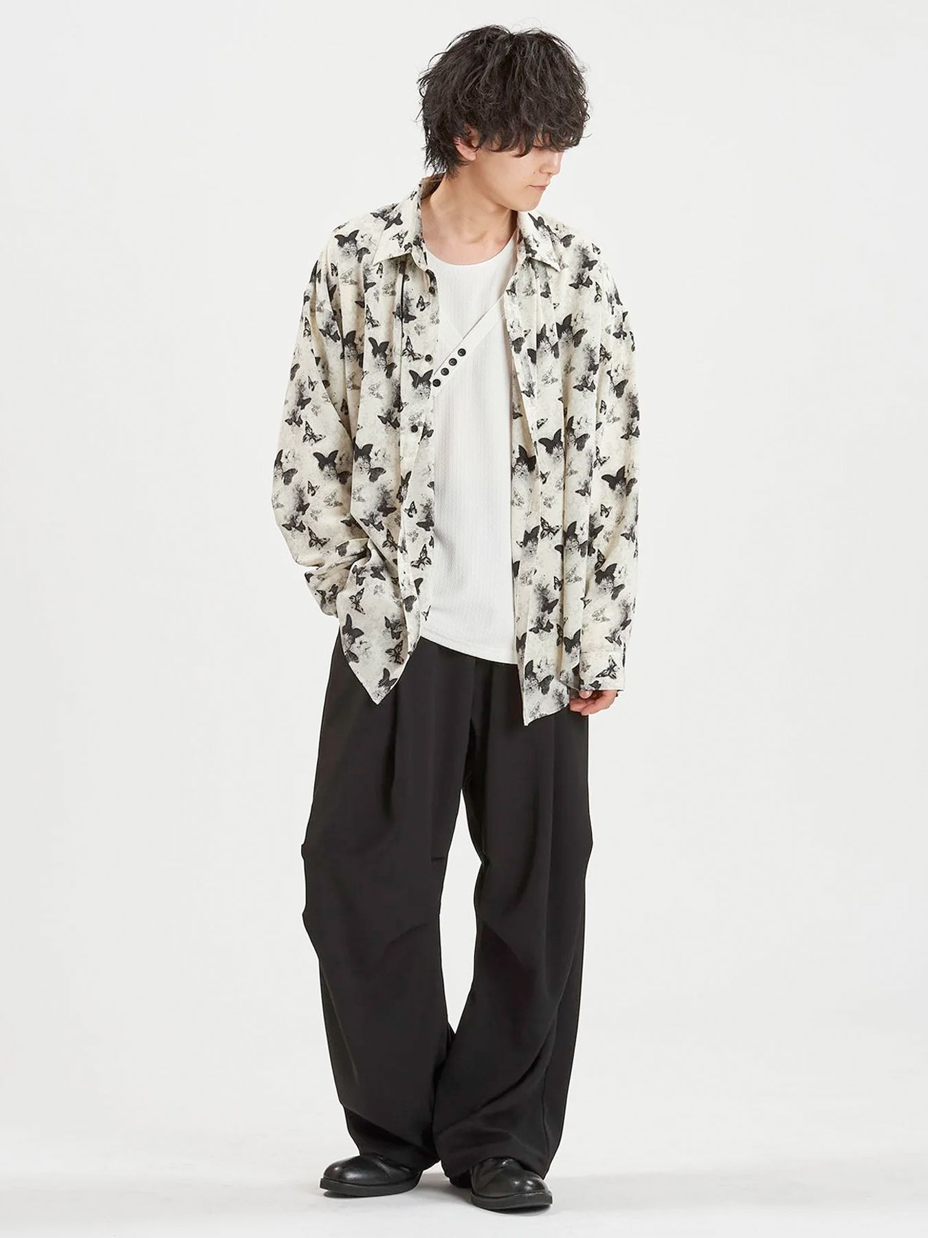 ネクタイ付ネックギャザー BIG シャツ / ホワイト【NOID.】