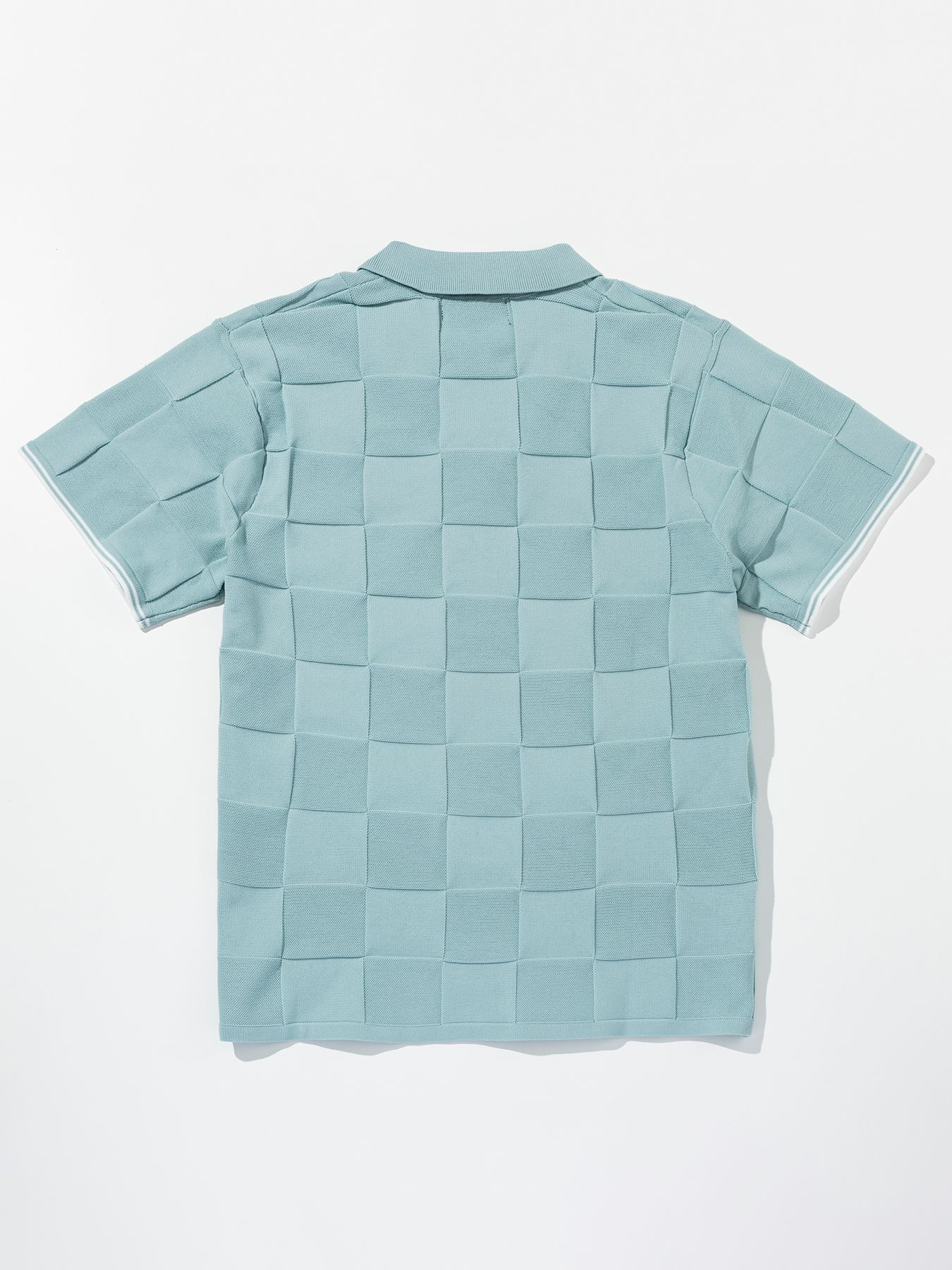 ブロックニット半袖ポロシャツ / サックス