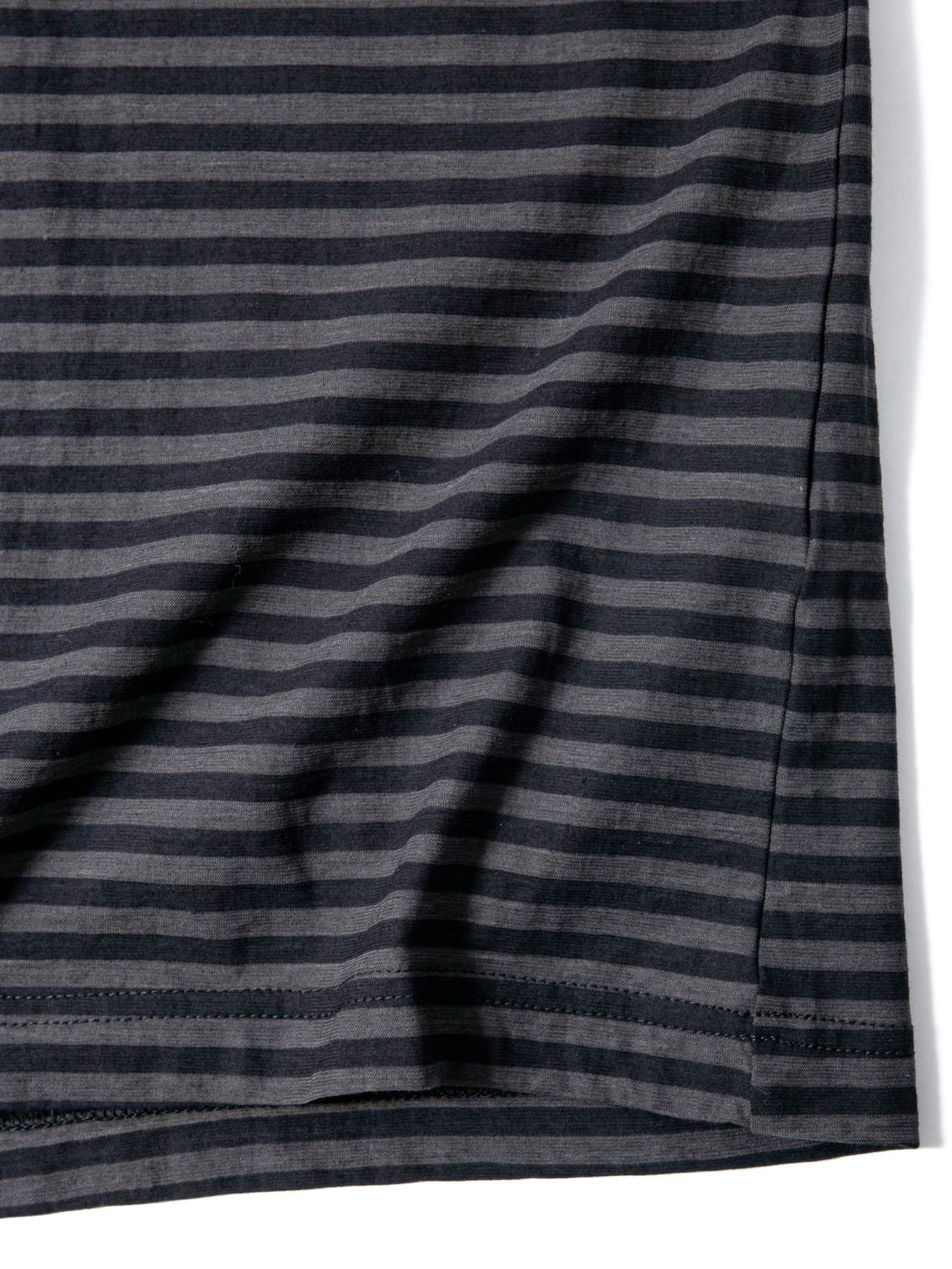 High Twisted Yarn Cotton Single Jersey Stripes Printed Crew Neck T-shirt / ボーダー強撚天竺 プリント クルーネック Tシャツ / ブラック×グレー