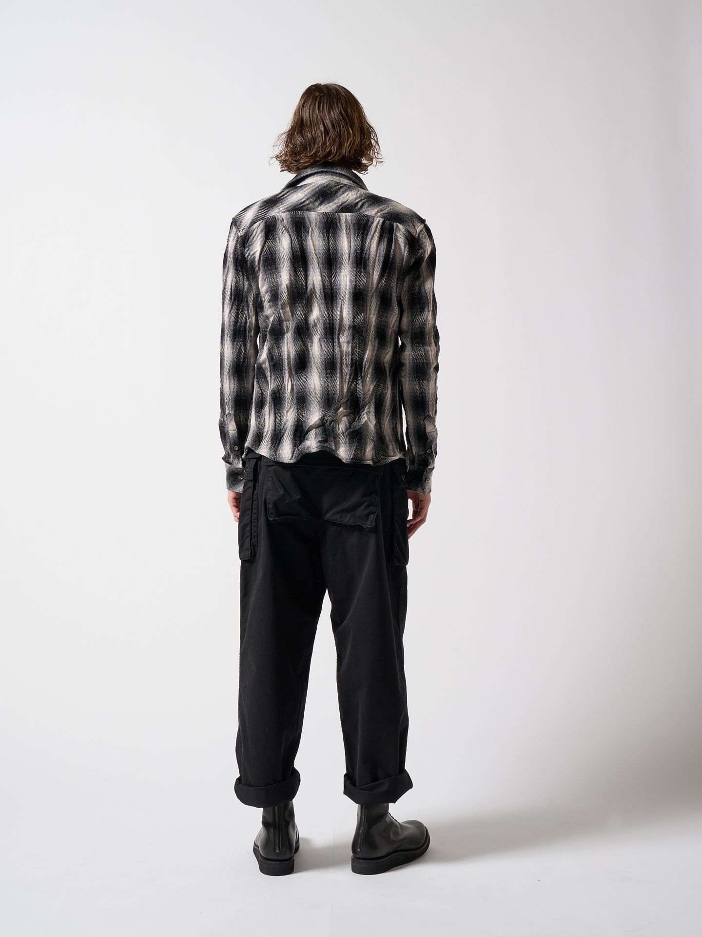 【予約品】 twist wrinkle check / シャツ / ブラック