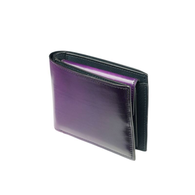 二つ折り財布 イタリア産ベビーカーフ × 国産牛革 PURPLE商品番号 YVP132【 yuhaku】