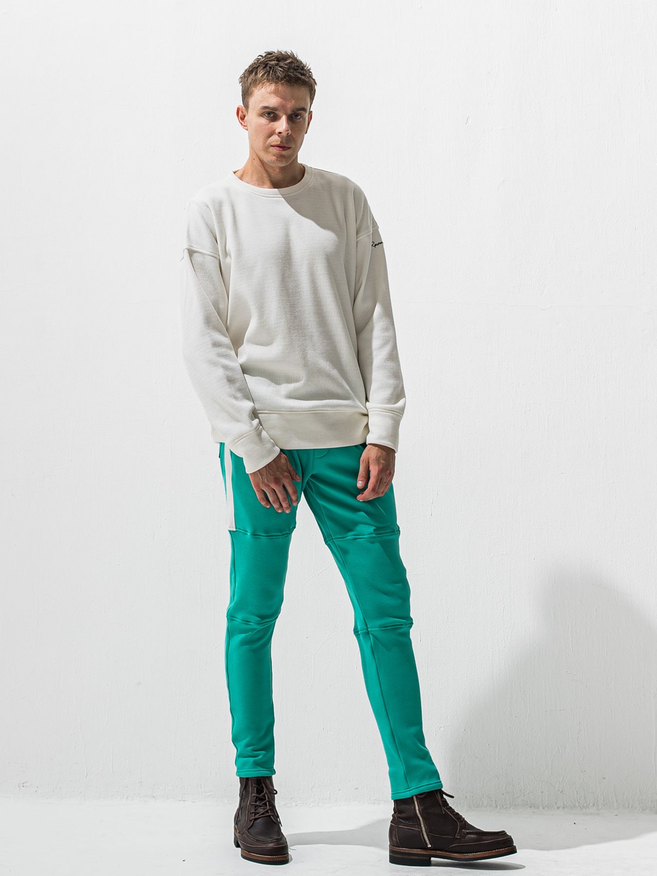 【予約品 9月6日(日) 締切】VELOURS FLEECE THERMAL LOOSE TRAINER / 裏起毛 ハニカムサーマル ルーズトレーナー / ホワイト