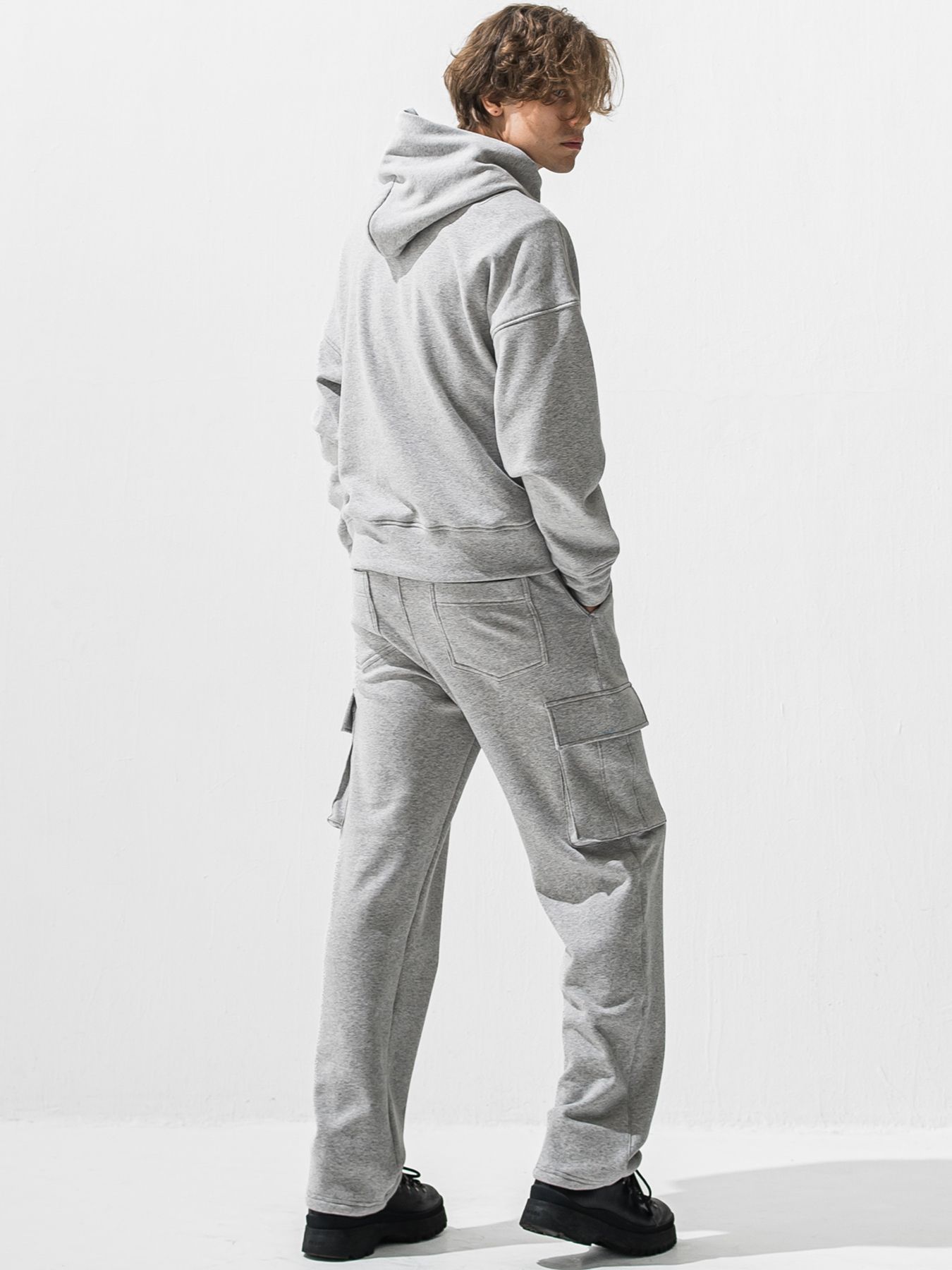 【予約品 9月6日(日) 締切】RC VELOURS FLEECE HOODIE / RCレザーワッペン 裏起毛 ルーズフーディー / グレー