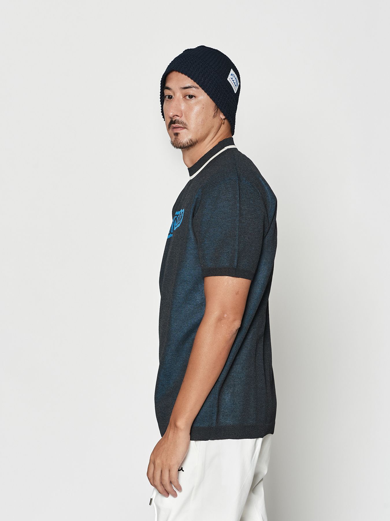 【予約品 10月9日(木) 締切】muta Sheer Knit S-S Top / シアーニットTシャツ / ネイビー【Acanthus × muta MARINE】