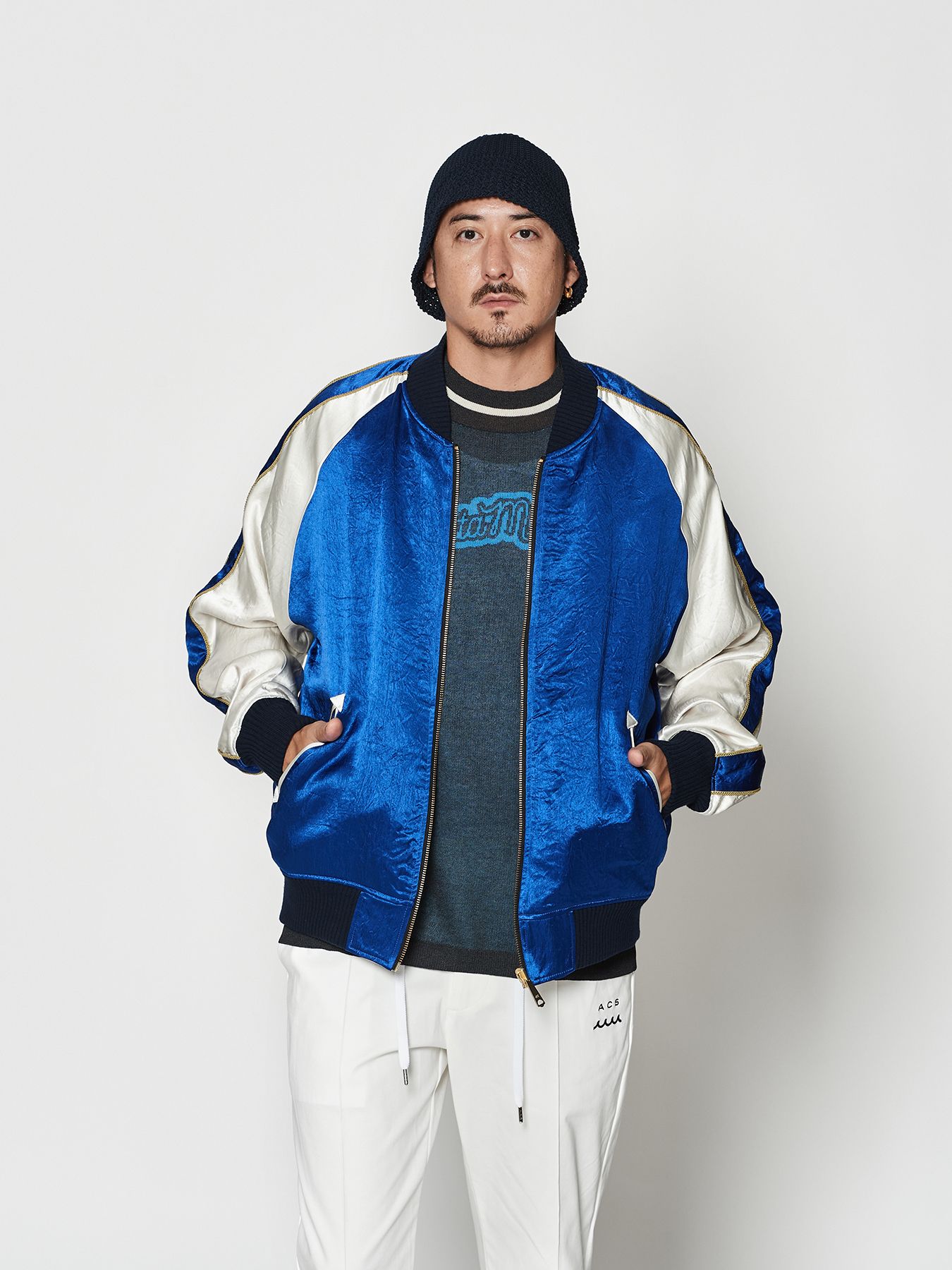 【予約品 10月9日(木) 締切】muta Souvenir Jacket / リバーシブル スーヴェニアジャケット / ブルー【Acanthus × muta MARINE】