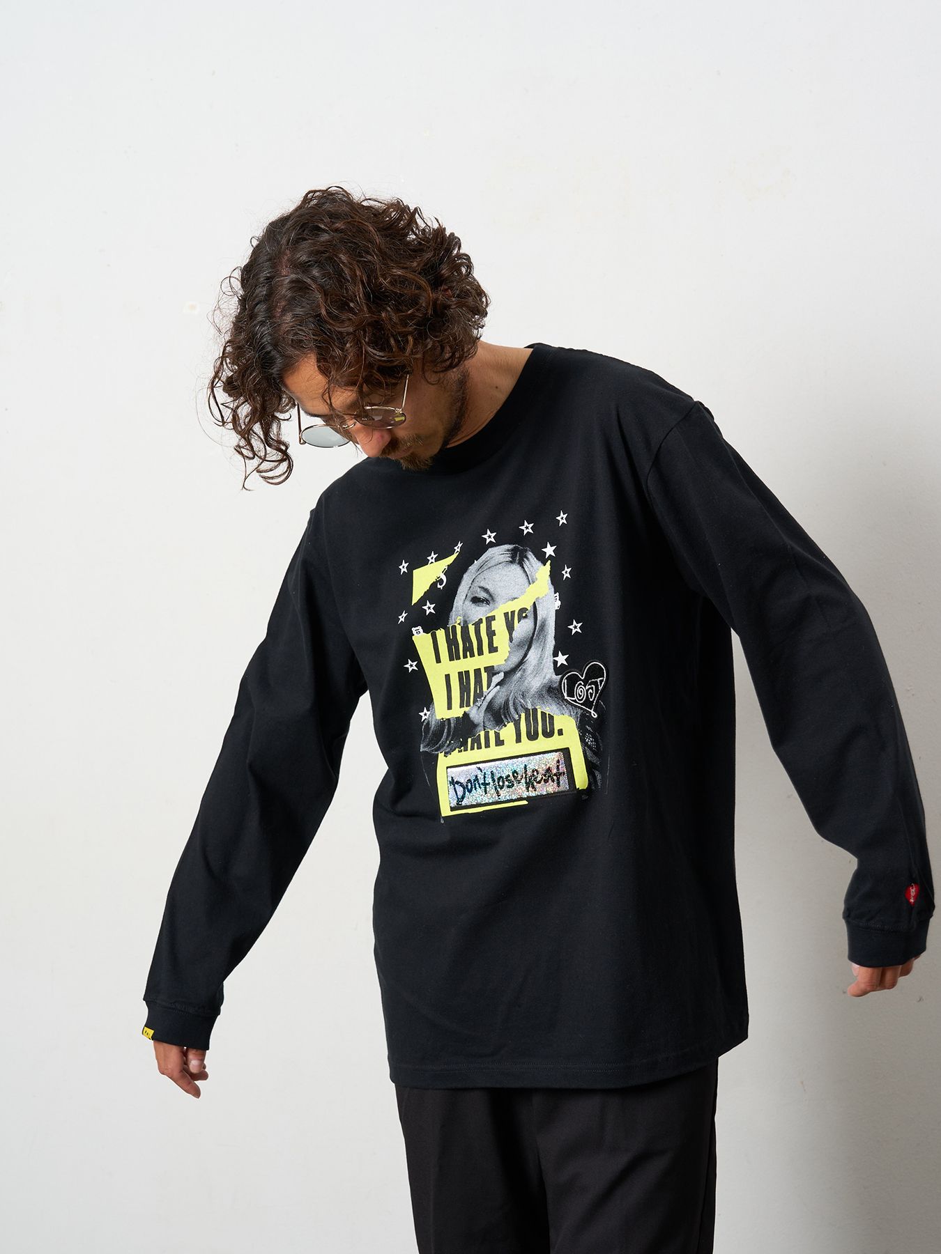 【予約品 5月8日(木) AM10時 締切】 5.6ozコットン天竺 I HATE YOU シークインLS Tシャツ / ブラック