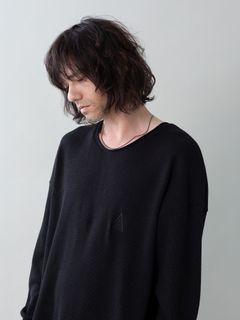 WOOLTHERMAL-TEE embroidery / アイコン刺繍 ローリングネックTシャツ / ブラック