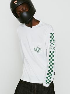 【予約品 8月10日(日) 締切 】CHECKER L/S T / チェッカー ロングスリーブ Tシャツ / ホワイト×グリーン