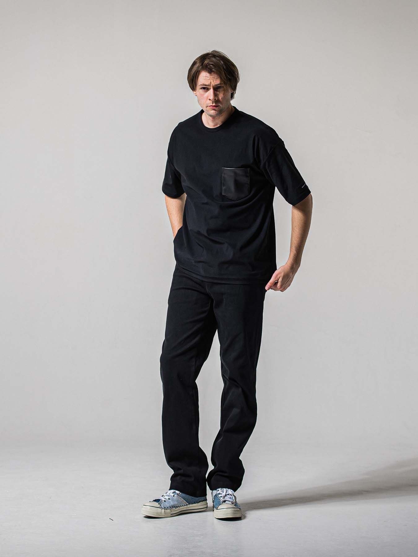 【予約品 11月16日(日) 締切】DENIM JERSEY WIDE PT / デニムジャージ セミワイドシルエット ワンタックイージーパンツ / ブラック