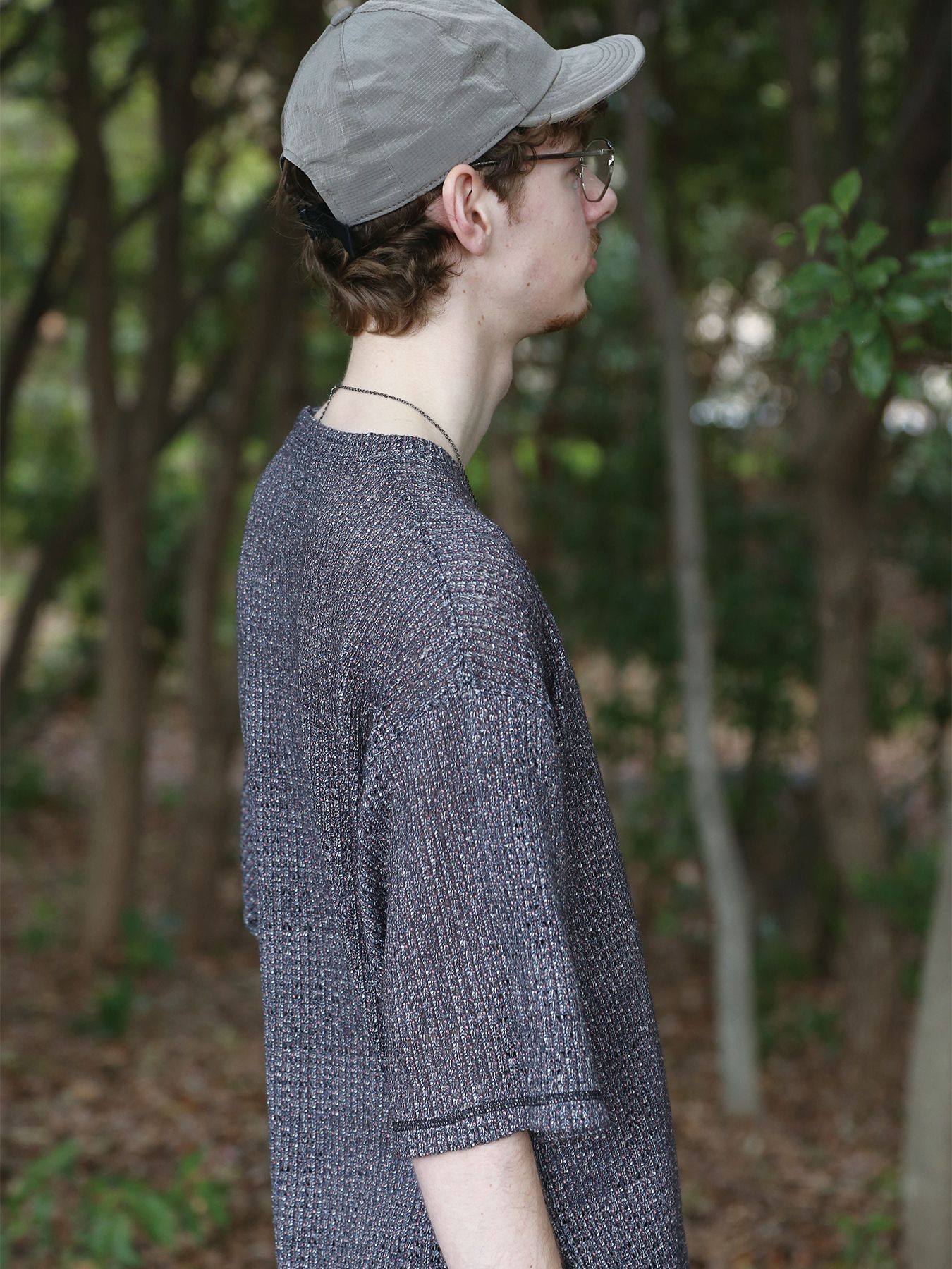 MIXED-MESH KNIT / メッシュニット Tシャツ / ミックスドブラック【QUOLT】