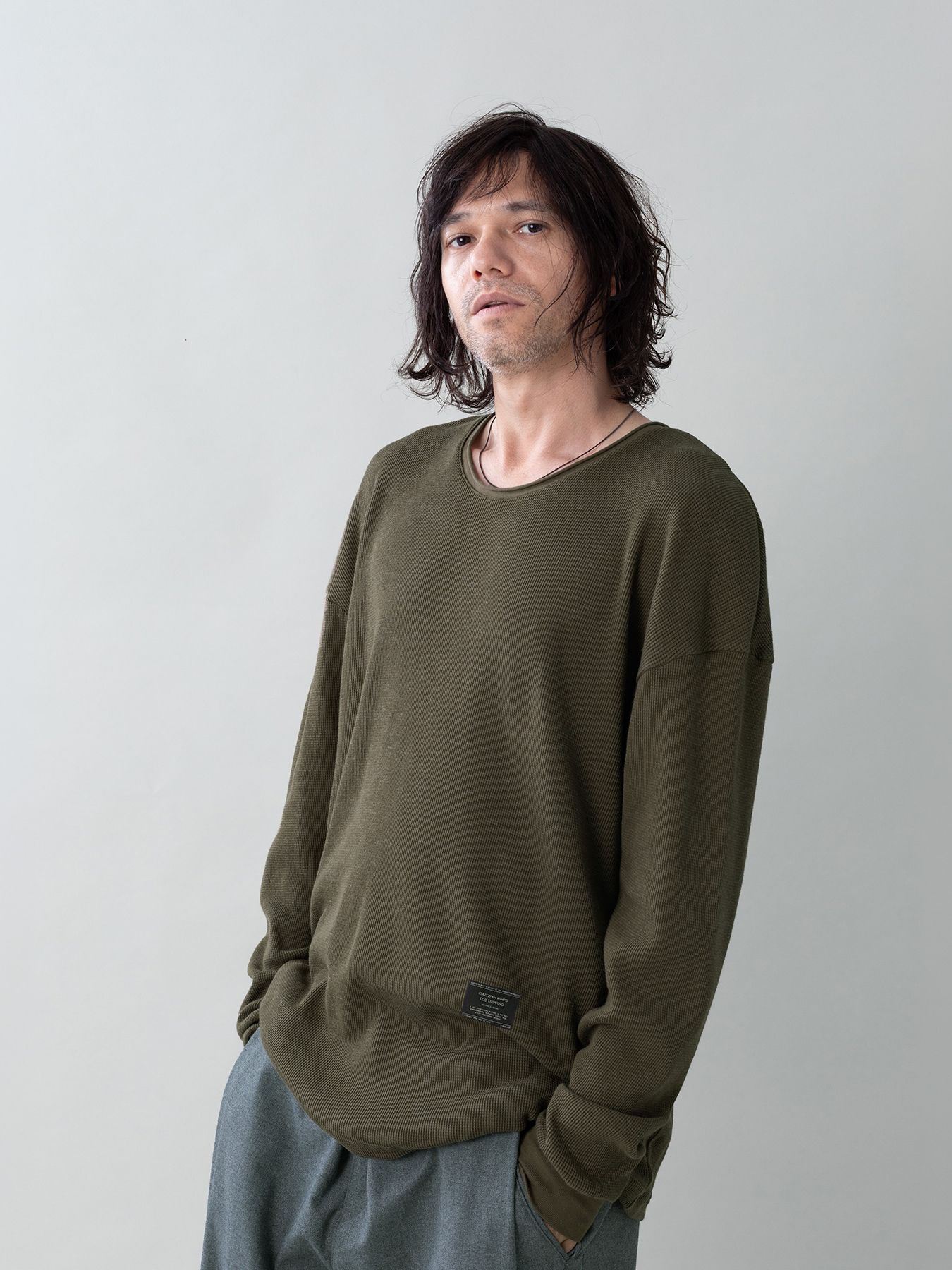【予約品 5月27日(水) 締切】WOOLTHERMAL-TEE / ローリングネックTシャツ / オリーブ