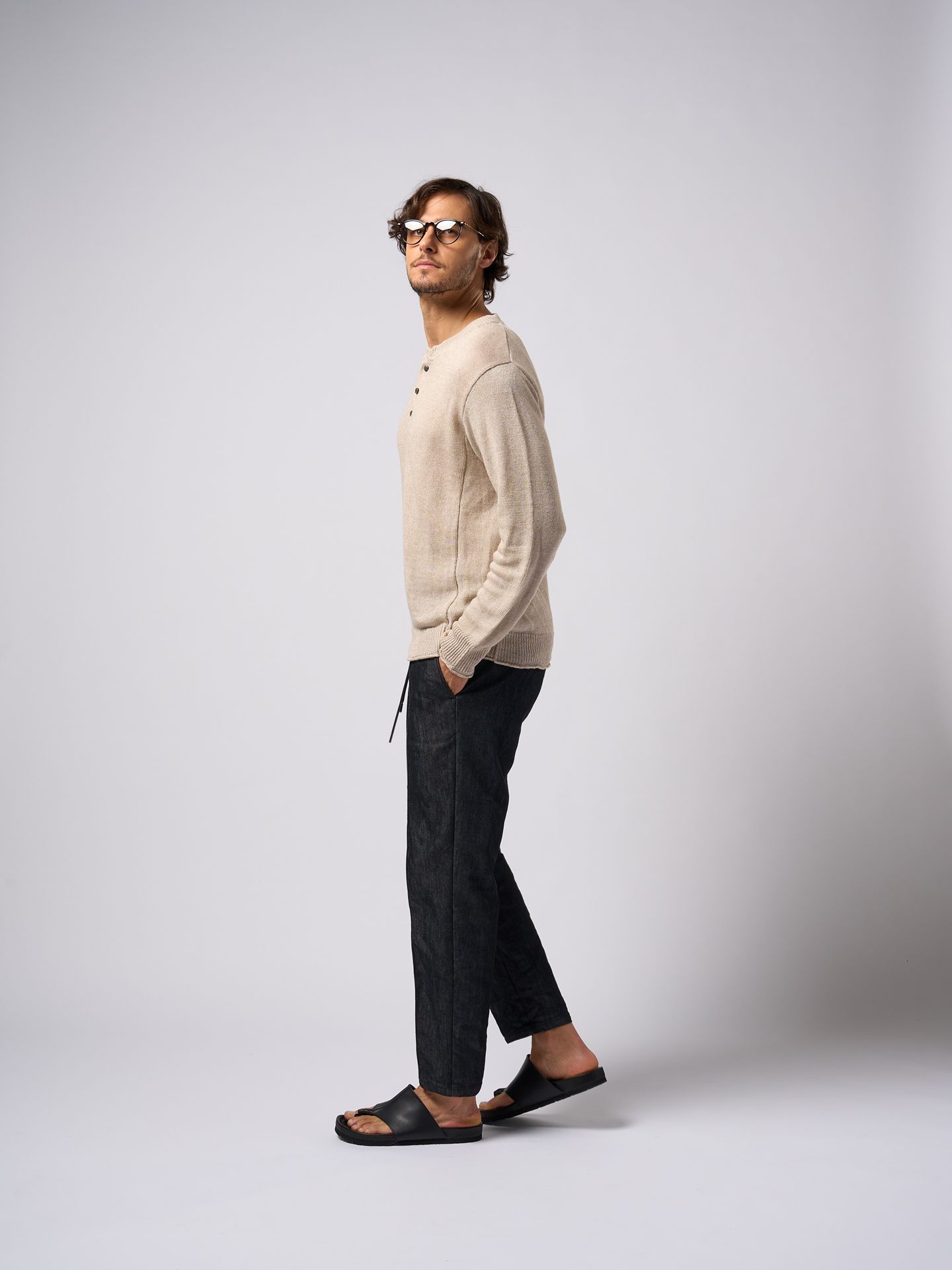 【予約品9月19日 10時締め】 linen henley knit / ヘンリーネックニット / サンドベージュ
