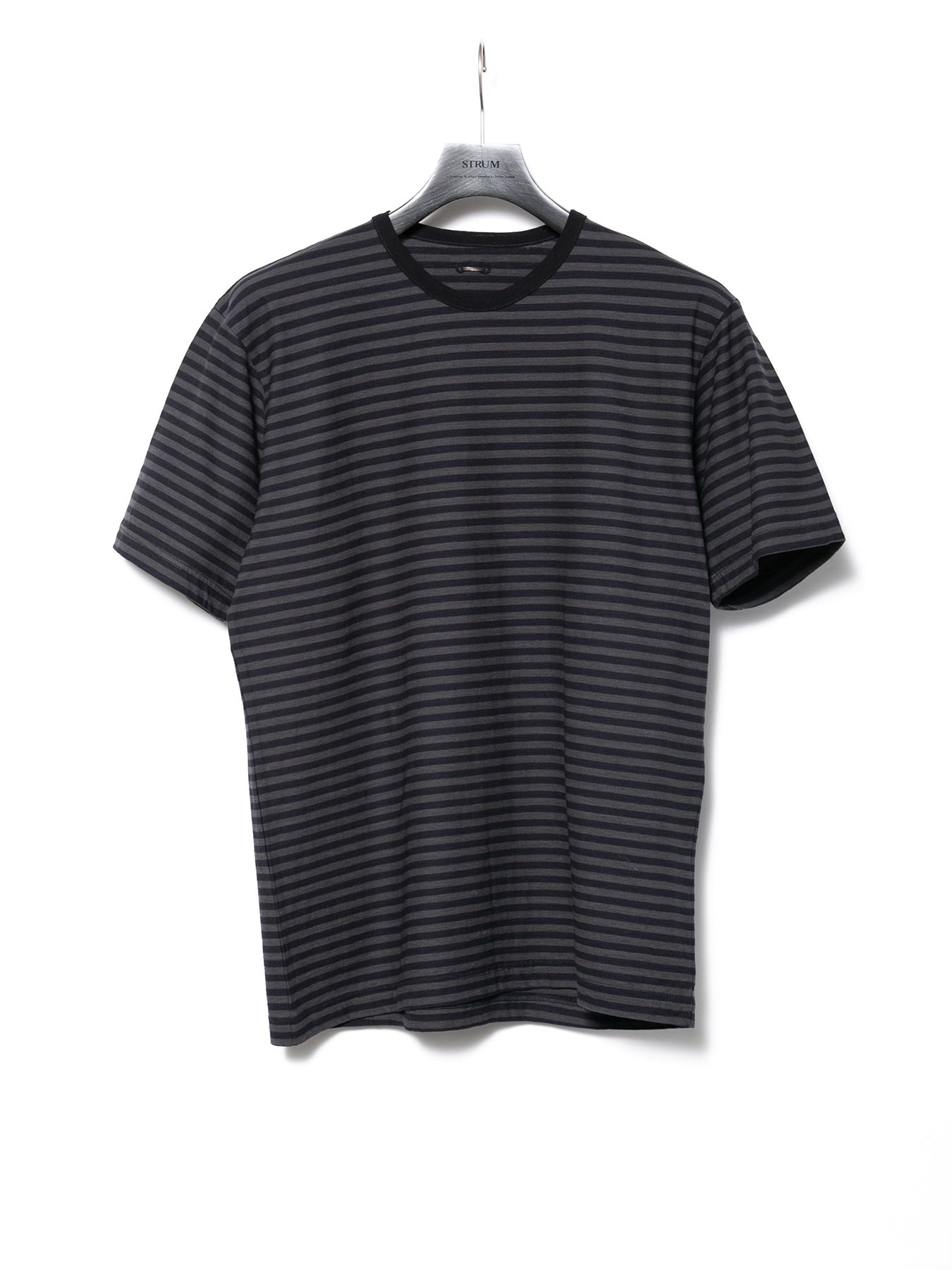 【予約品 10月12日(日) 締切】High Twisted Yarn Cotton Single Jersey Stripes Crew Neck T-shirt / ボーダー強撚天竺 クルーネック Tシャツ / ブラック×グレー