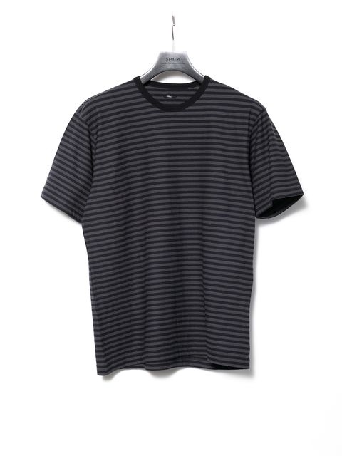 【予約品 10月13日(月) 締切】High Twisted Yarn Cotton Single Jersey Stripes Crew Neck T-shirt / ボーダー強撚天竺 クルーネック Tシャツ / ブラック×グレー