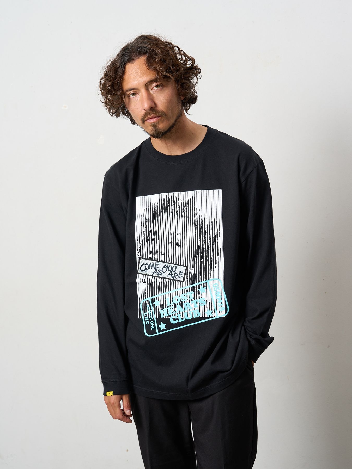 【予約品 5月8日(木) AM10時 締切】 5.6ozコットン天竺 LOST HEARTS シークインLS Tシャツ / ブラック