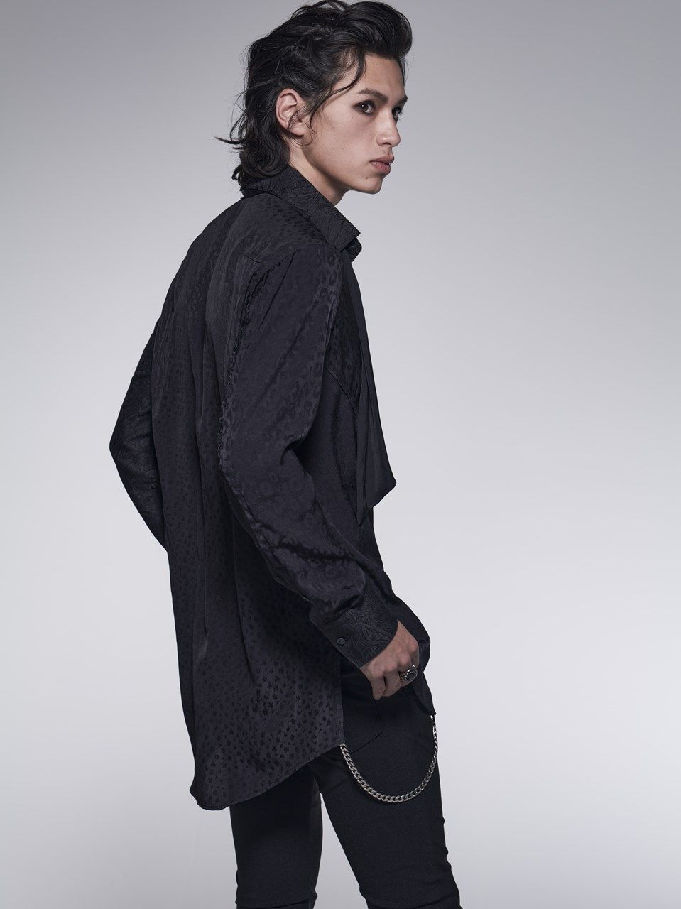 《予約品》 StoalFlareShirt / アスコットタイ付き切り替えシャツ / ブラック 【kiryuyrik】 8月以降入荷予定