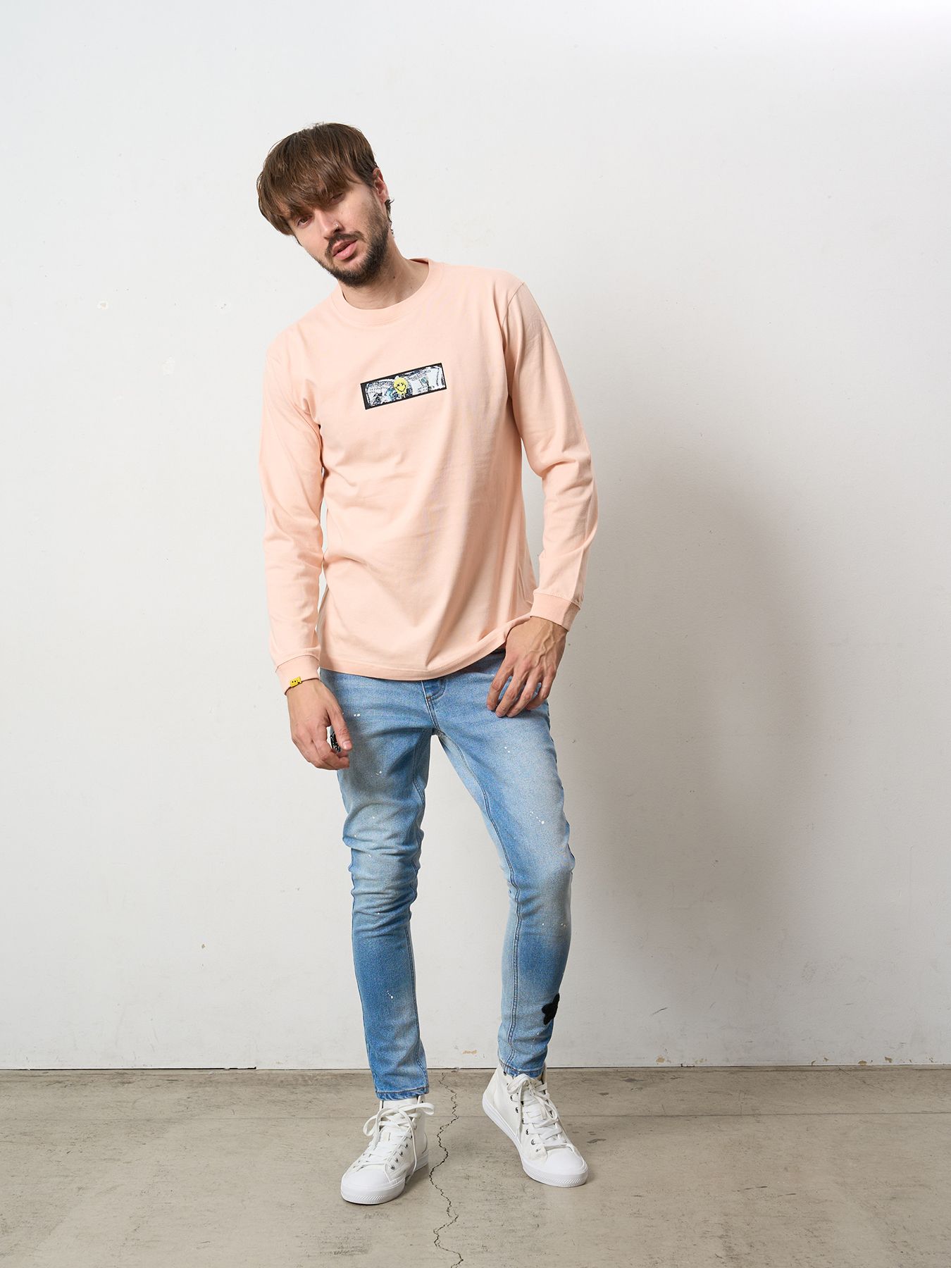 5.6ozコットン天竺 YOU GOT THIS シークインLS Tシャツ / ペールピンク