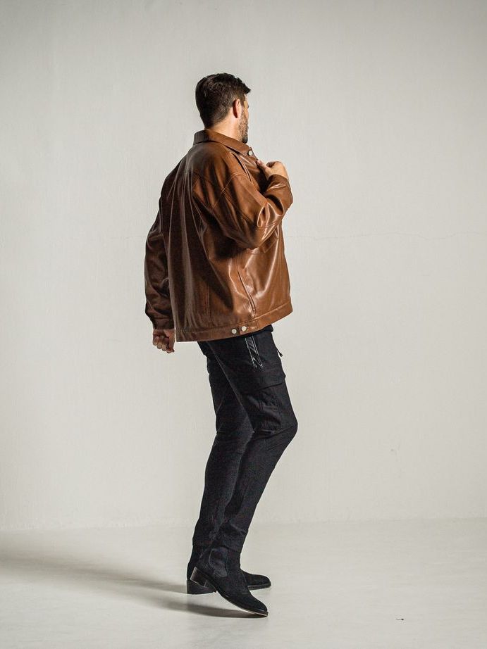 《予約9月1日18時締め》 LEATHER OVER 2ND G  / エコレザーGジャン / キャメル