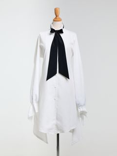 【予約品 10月26日(日) 締切】Wing Collar Flare Ribbon Shirt / ウイングカラー フレアリボンシャツ / ホワイト