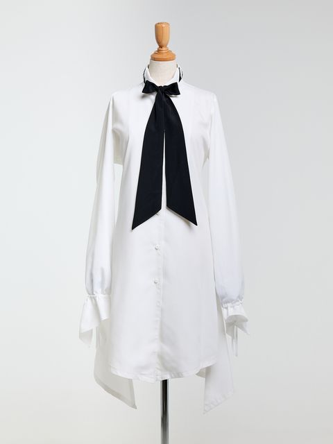 【予約品 10月26日(日) 締切】Wing Collar Flare Ribbon Shirt / ウイングカラー フレアリボンシャツ / ホワイト