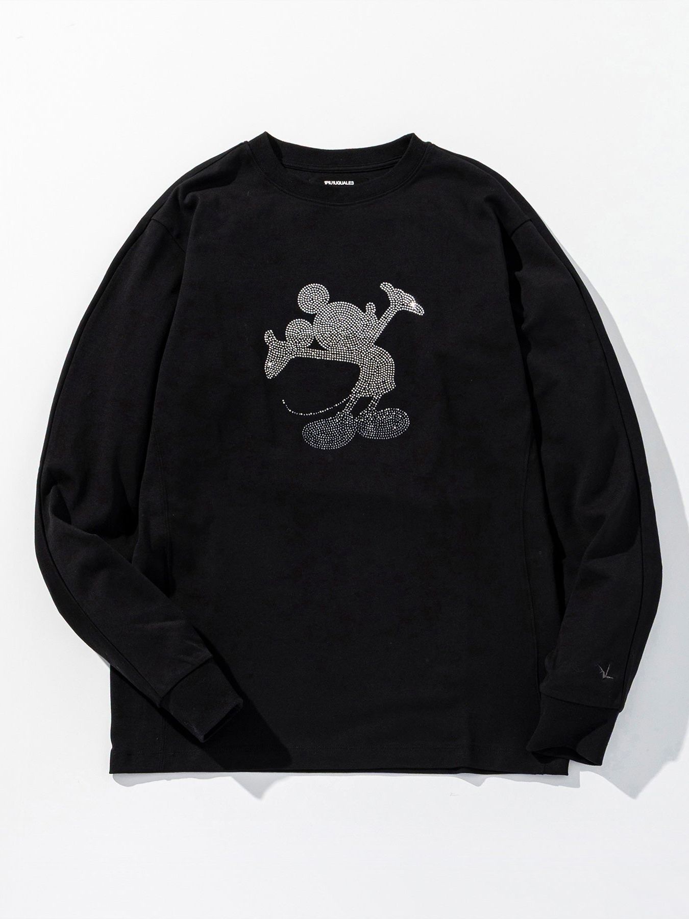 《ミッキーマウス コラボ》ラインストーンシルエットロングTシャツ  / ブラック【Disney × 1PIU1UGUALE3 RELAX】
