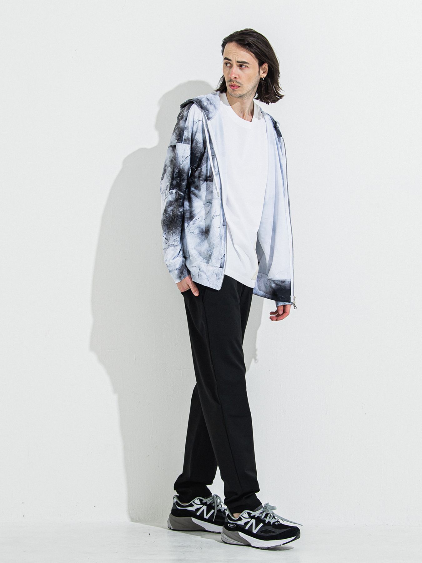 【予約品】RASH OVER ZIPUP HOODIE / ラッシュガード オーバーサイズジップアップパーカー / マーブルホワイト