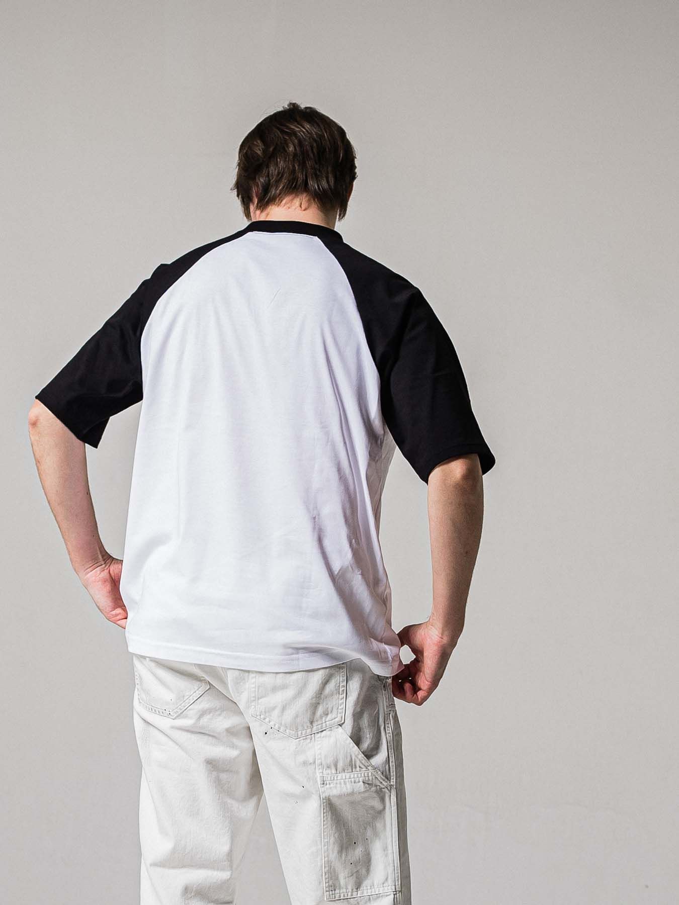 【予約品 11月16日(日) 締切】COLLEGE RAGLAN OVER TEE / カレッジロゴ ラグランスリーブ オーバーTシャツ / ホワイト×ブラック