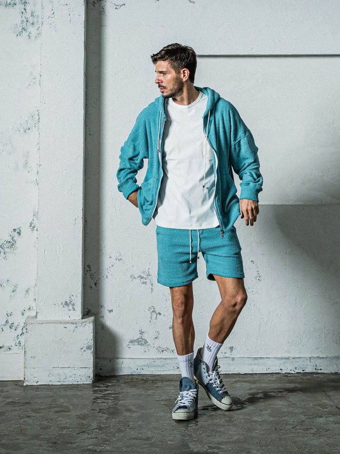 《予約11月17日19時締め》 MOLE YARN PILE zip loose hoodie / ジップフーディ / ブルーグリーン