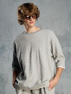 【予約品 1月25日(日) 締切】jacquard summer knit H/S / ジャガード サマーニット ハーフスリーブ / 杢グレー