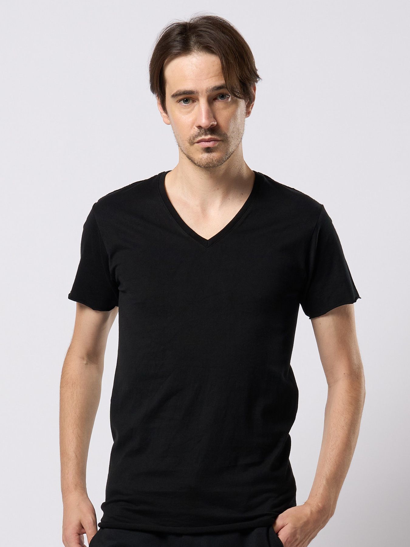 【予約品 9月23日(火) 締切】cut-off V-neck S/S / カットオフ Vネック ショートスリーブ / ディープブラック