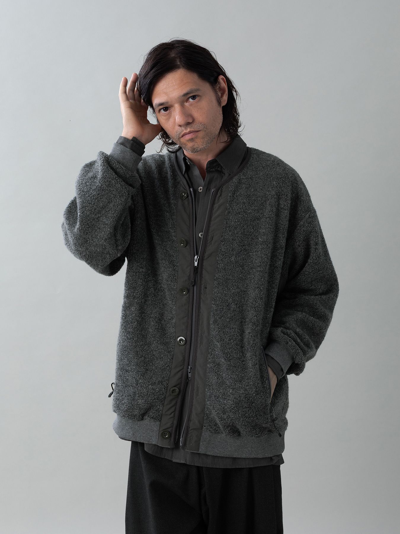 【予約品 5月27日(水) 締切】WOOLBOA-LINERJACKET / ウールボアブルゾン / 杢チャコール